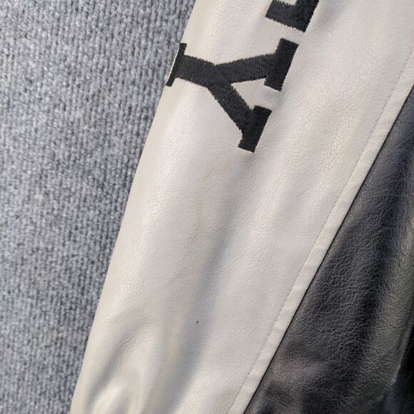 Steve & Barry's Men's Full Zip PVC Leather Varsity Jacket Black Gray XXL Baller - Picture 11 of 16